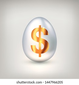 White egg with golden dollar symbol. The concept of financial success of business or wealth, profitable investments, venture investments. Vector illustration