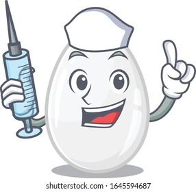 A white egg hospitable Nurse character with a syringe