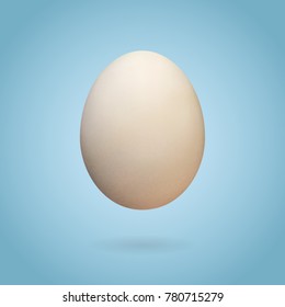 White egg with realistic shadow on light blue gradient background vector illustration. Simple clear gastronomic product image. Easter template.