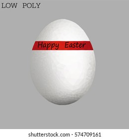 white egg with a red ribbon in the style of Low Poly on a gray background, Easter concept.