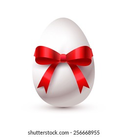 White egg with red silk bow. Vector illustration.