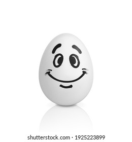 White egg with smiling face painted spray paint.Realistic vector illustration isolated on white background.