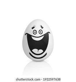 White egg with smiling face painted spray paint.Realistic vector illustration isolated on white background.