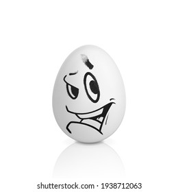 White egg with smiling face painted spray paint.Realistic vector illustration isolated on white background.