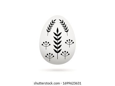 White egg with spring branch for easter isolated on a white background.