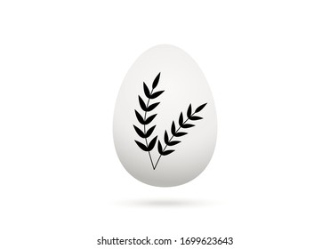 White egg with spring branch for easter isolated on a white background.