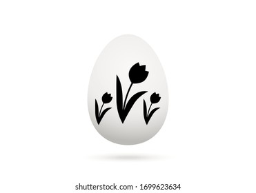 White egg with spring flower for easter isolated on a white background.