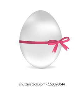 White egg tied up by a pink tape isolated on  white. Vector illustration