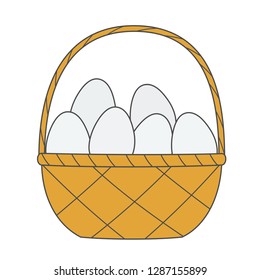 White egg in a wicker basket. Vector illustration.