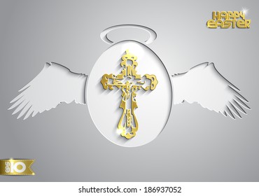 White egg with wings and a gold cross from paper
