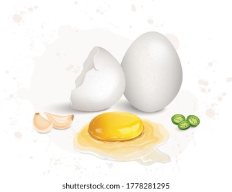 Huevo blanco con ilustración vectorial de yema amarilla 