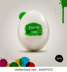 White eggs in the colored paintbrush, grunge illustration
