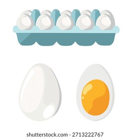 Huevos blancos. Ilustración de Clipart de Vector plano con fondo aislado.