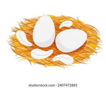 Huevos blancos anidados con plumas ilustraciones vectoriales de Pascua.	
