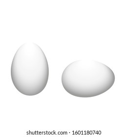 White eggshell chicken. Vector illustration of a clean egg isolated on a white background. Concept: food, farming, poultry, Easter, protein, wholesome food, natural cosmetics.
