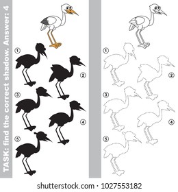 White Egret to find the correct shadow, the matching educational kid game to compare and connect objects and their true shadows, simple gaming level for preschool kids.
