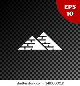 White Egypt pyramids icon isolated on transparent dark background. Symbol of ancient Egypt.  Vector Illustration