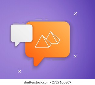 Weißes Pyramidensymbol aus Ägypten einzeln auf violettem Hintergrund. Symbol des alten Ägypten. Orangefarbenes Sprechblasensymbol. Vektorgrafik