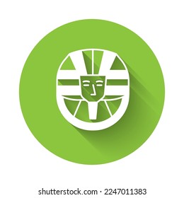 White Egyptian pharaoh icon isolated with long shadow background. Green circle button. Vector