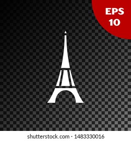 White Eiffel tower icon isolated on transparent dark background. France Paris landmark symbol.  Vector Illustration