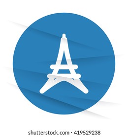 White Eiffel Tower icon label on wrinkled paper