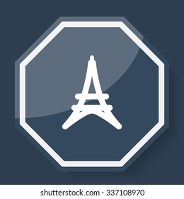 White Eiffel Tower icon on plum blue web app button