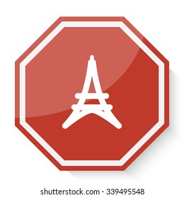 White Eiffel Tower icon on red stop sign web app