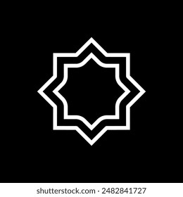 white eight point star icon on black background islamic geometric pattern vector