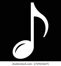 White eighth note musical symbol on black background music notation element