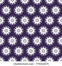 the white eight-pointed shapes (snowflakes) form a seamless pattern on an ultra-violet background