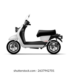 White ElecroScooter Isolated On White Background. Fast Food Delivery Transport. EPS10 Vector