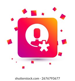 Icono de empleado elegido blanco aislado sobre fondo blanco. Caza de cabezas. Objetivo empresarial o empleo. Recursos humanos y contratación para empresas. Botón de color cuadrado. Vector