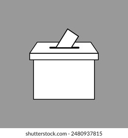 White Election voter box icon in flat style. Ballot suggestion vector illustration on grey isolated background. Election vote business concept. Vector illustration. Eps file 27.