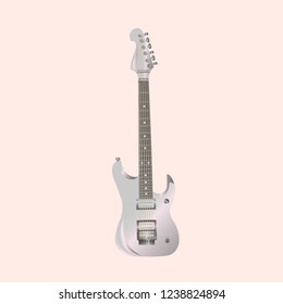 white electric bass guitar stock vector illustration isolated on white background