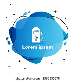 White Electric car charging station icon isolated on white background. Eco electric fuel pump sign. Abstract banner with liquid shapes. Vector Illustration
