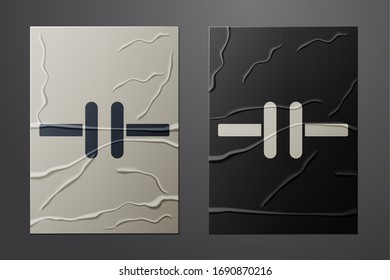White Electric circuit scheme icon isolated on crumpled paper background. Circuit board. Paper art style. Vector Illustration