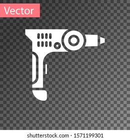 White Electric drill machine icon isolated on transparent background. Repair tool.  Vector Illustration