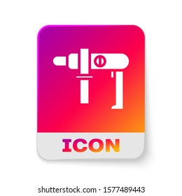 White Electric drill machine icon isolated on white background. Repair tool. Rectangle color button. Vector Illustration