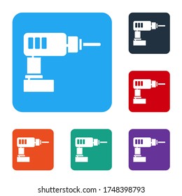 White Electric drill machine icon isolated on white background. Repair tool. Set icons in color square buttons. Vector Illustration