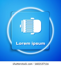 White Electric engine icon isolated on blue background. Car alternator. Blue square button. Vector Illustration