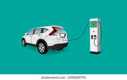 White electric EV car charging battery on the background. Concept of protecting the environment, loving the earth, Save for the world. Ready to apply to your design. Vector illustration.