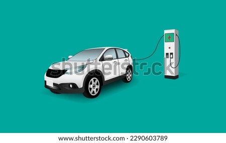 White electric EV car charging battery on the background. Concept of protecting the environment, loving the earth, Save for the world. Ready to apply to your design. Vector illustration.