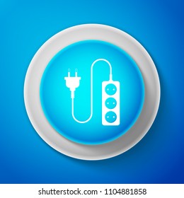 White Electric extension cord icon isolated on blue background. Power plug socket. Circle blue button with white line. Vector Illustration