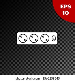 White Electric extension cord icon isolated on transparent dark background. Power plug socket.  Vector Illustration