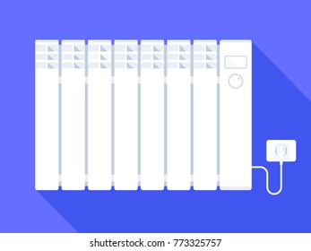 White electric heating radiator. Home heating system. Vector illustration