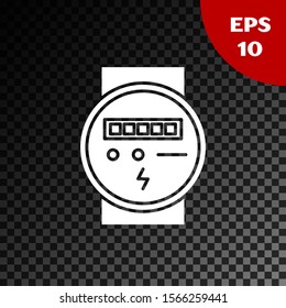 White Electric meter icon isolated on transparent dark background.  Vector Illustration