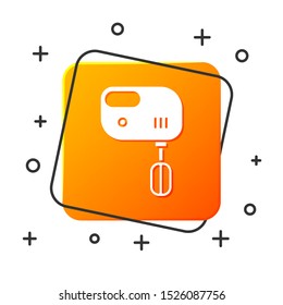 White Electric mixer icon isolated on white background. Kitchen blender. Orange square button. Vector Illustration