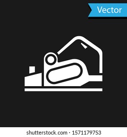 White Electric planer tool icon isolated on black background.  Vector Illustration
