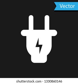 White Electric plug icon isolated on black background. Concept of connection and disconnection of the electricity. Vector Illustration