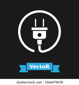 White Electric plug icon isolated on black background. Concept of connection and disconnection of the electricity.  Vector Illustration